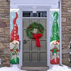 PRICES MAY VARY. Christmas gnomes party supplies: this Christmas door banner is exquisitely designed with Christmas gnomes elements, bright colors and cute design, decorating your home and party with this banner, which will be a big hit at your party Package includes: you will get 2 Christmas gnomes banners to decorate your Christmas party; No assembly required, it is easy to hang, saving your decoration time and energy Large size: the porch sign banner measures approx. 71 x 12 inches/ 180 x 30 Outdoor Gnomes, Holiday Theme Party, Gnome Signs, Porch Outdoor, Home Outside, Elf Decorations, Holiday Party Themes, Gnomes Christmas, Yard Ornaments