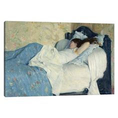 a painting of a woman laying in bed with her back turned to the side,