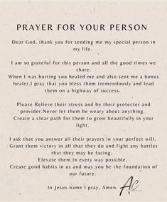 a poem written in black and white with the words prayer for your person on it