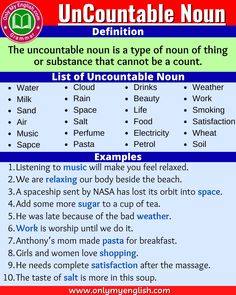 a list of uncountable nonnoun in english