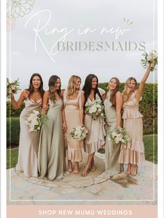 a group of women standing next to each other holding bouquets