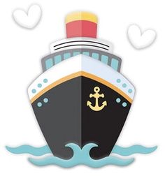 an image of a cruise ship floating in the water with hearts around it's sides