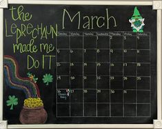 a chalk board with a pot of gold coins and a leprechaun on it