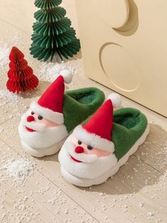 Christmas Santa Claus Cartoon Indoor/Outdoor Slip-Resistant Warm Slippers For Men And Women, Autumn/Winter Green     Animal,Christmas    Women Shoes, size features are:Bust: ,Length: ,Sleeve Length: Santa Claus Cartoon, Winter Green, Christmas Clothing, Christmas Shoes, Slippers For Men, Green Animals, Animal Christmas, Warm Slippers, Christmas Santa Claus