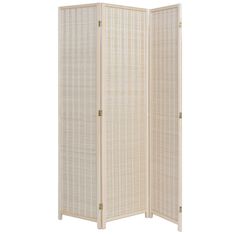 a room divider made out of wood and rattan with two doors on each side