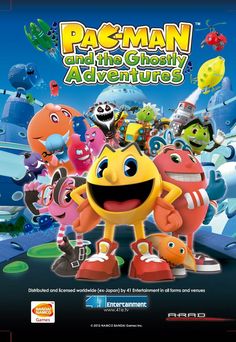 pacman and the ghosty adventures movie poster with cartoon characters in front of them