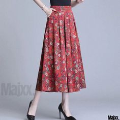 Floral Print High-Waisted Midi Skirt with Pleats and Irregular Hem Skirt With Pleats, Skirts Midi High Waisted, Irregular Hem, Types Of Skirts, Olivia Mark, A Line Skirt, A Line Skirts, Midi Skirt, A Line