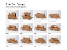 the instructions for how to make a wooden truck and trailer car designs are shown here