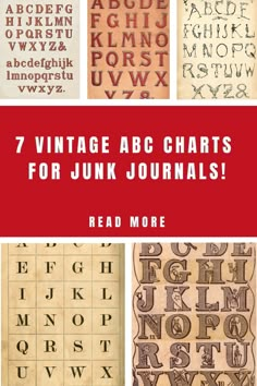 an old fashioned alphabet with the words 7 vintage abc chart for junk journals read more