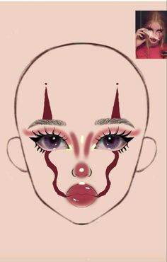 Easy Clown Eye Makeup, Clown Makeup Scary Easy, Crazy Makeup Looks Easy, Face Paint Makeup Looks Easy, Face Paint Inspo Easy, Pre Shower Makeup Ideas Crazy, Clown Makeup Looks Easy, Scary Makeup Easy, Easy Scary Makeup