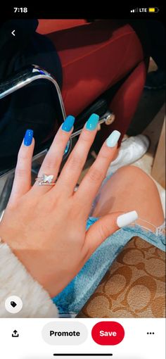 Blue Nails Short Square, Square Acrylic Nails Blue, Shades Of Blue Nails, Nails Beachy, Blue Gel Nails, Beachy Nails, Blue Gel