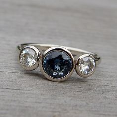 Blue Sapphire Crystal, Right Hand Rings, Ethical Jewelry, Bling Rings, 14k Gold Ring, Gold Band, Three Stone, Stone Ring, Fair Trade