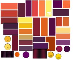 an assortment of different shades of purple, orange and yellow