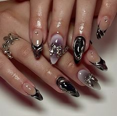 Heavenly Nails, Punk Nails, Gel Nails Diy, Manicure Nails, Silver Nails