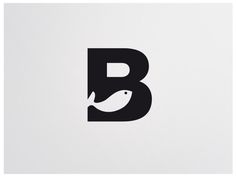 the letter b is made up of black letters and a white background with an image of a fish