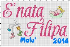 a cross stitch pattern with the words and baby's birth date in pink, blue,