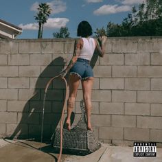 a woman standing on top of a cement wall