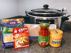 the ingredients needed to make this meal are displayed in front of an instant pressure cooker