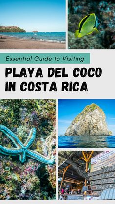 a collage of photos with the words playa del cocoo in costa rica