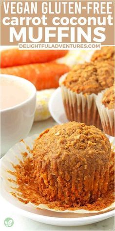 vegan gluten - free carrot coconut muffins on a white plate