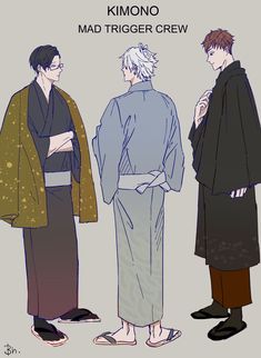 two men in kimonos standing next to each other with their hands on their hips