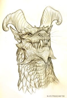 a drawing of a demon's head with large horns and sharp fangs on it