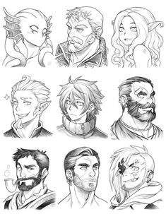 160628 - Headshot Commissions Sketch Dump 20 by Runshin Some Sketches, Character Design Sketches, Character Sketches, Character Design Male, Character Sketch, 판타지 아트