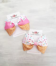 "- Bow measures approximately 4\" - Your choice of Clip or Nylon headband (Soft and stretchy, one size fits newborn to toddler) - Made from a Pet & Smoke-free home  3\" Ice cream bow: https://www.etsy.com/listing/707974914/ice-cream-hair-bow-or-headband-pigtail?ref=shop_home_active_1&frs=1 Current processing time is 5 business days before shipping. Please contact me for any requests for specific delivery times.  Chocking hazard due to small parts. Do not leave children unattended while they are wearing the hair accessories. PLEASE NOTE: Kindribbon is not responsible for  - WRONG ADDRESS ON YOUR PART - LOST OR DAMAGED PACKAGES DURING TRANSIT - MISSING PACKAGES" Hair Bows Packaging Ideas, Ice Cream Hair, Cream Hair, Toddler Hair Bows, Ice Cream Birthday, Fourth Birthday