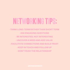 a pink background with the words networking tips