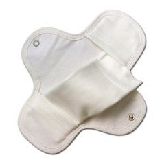 two white cloth pads with buttons on the top and bottom, one is folded up to show