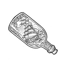 a drawing of a ship in a bottle