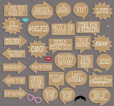 a bunch of different types of speech bubbles on a gray background with the words i love you