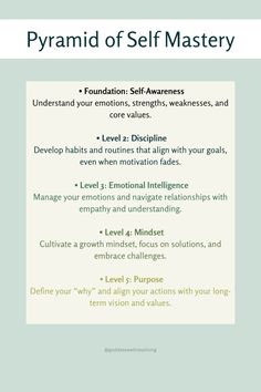 a poster with the words pyramid of self mastery