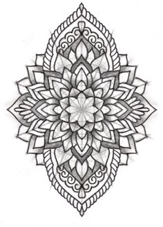 a black and white drawing of a flower with intricate designs on the petals, as well as