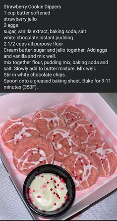 the recipe for strawberry cookies with white icing and sprinkles