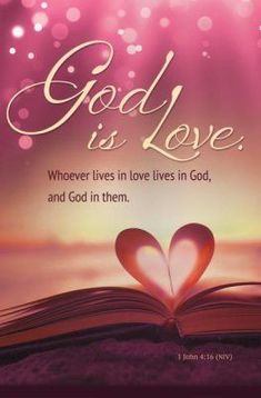 an open book with the words god is love