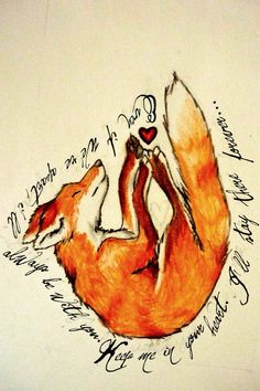 a drawing of a fox holding a heart in its paws with the words i love foxes written on it