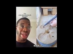 a man with glasses is making something out of clay