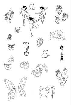 an image of various things that are drawn in black and white on a piece of paper