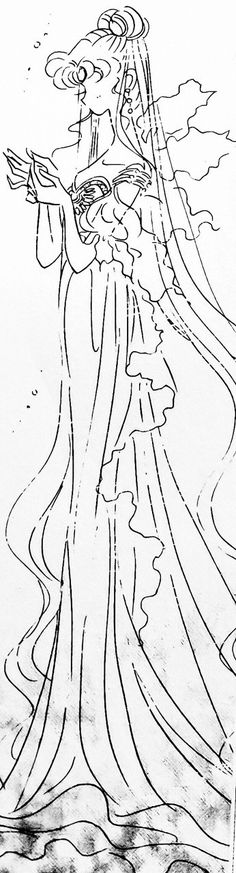 a drawing of a woman with long hair and an umbrella in her hand is shown