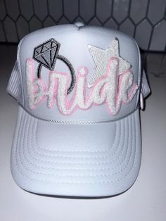 Handmade & designed bridal inspired Trucker Hat Bridal Trucker Hats, Bride Trucker Hat, Personalized Trucker Hat, Trucker Hat Designs Ideas, Cricut Hat Ideas, Hats Ideas, Bridal Hats, Hat Bar, Patch Hats