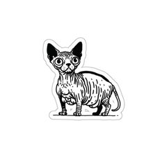 a black and white sticker with an image of a small animal on it's face