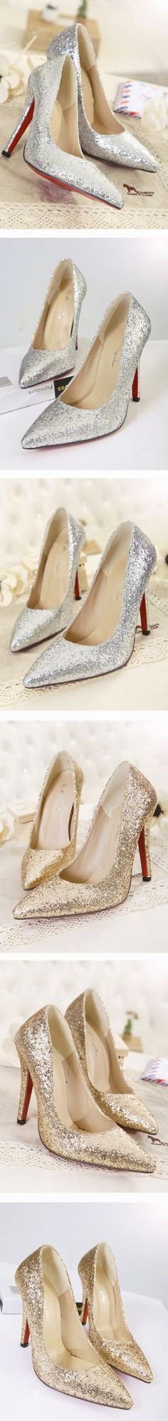 Pointed Toe Metallic Glittery High Heel Pumps on Luulla Party Heels, Womens Fashion Inspiration, Life Of The Party, High Quality Shoes, Handbag Shoes, Heel Pumps, Just Girly Things, High Heel Pumps, Fancy Dresses