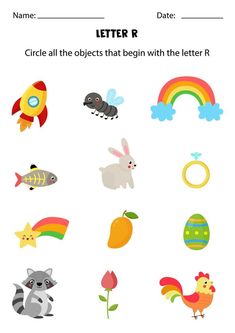 the letter r worksheet is filled with different animals and letters to help students learn how