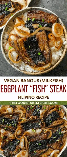 the recipe for eggplant fish steak is shown