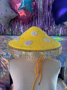 Custom Festival Hats are the perfect festival accessory!  Choose from a variety of colors, rhinestones , & fringe! Customers order can add disco ball tiles , feather trim, fur, & more!  Hats are made to order with love and take about 2-4 weeks to process and deliver depending on hat stock and my current order queue.  *Cost per hat varies on materials.* Hats are made with circle rhinestones only. Star heart or other shapes are custom. DM for custom shape. Please message me for all Custom Hat Orde Carnival Rio Outfit, Fairy Costume Festival, Purple Mushroom Costume, Rave Mushroom Outfit, Purple Festival Hat, Costume Hat With Rhinestones For Festivals, Hat Diy Ideas, Mushroom Headpiece, Mushroom Rave Outfit