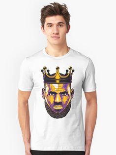 a man with a crown on his head wearing a t - shirt that says king