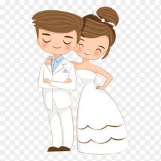 a bride and groom are hugging on their wedding day cartoon, hd png