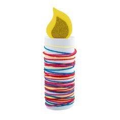 a stack of multicolored threads with a yellow dropper in the middle