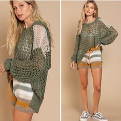 Brand New Pol All Season Loose Knit Crochet V-Neck Sweater With Hoodie. Pol Is A High Quality Label Based In California. Similar To Urban Outfitters, Anthropologie & Vici Crochet Sweaters Women, Cream Colored Cardigan, Flare Sleeve Sweater, Crochet Hoodie, Cardigan Oversized, Fur Sweater, Distressed Sweaters, Leopard Print Sweater, Boho Sweater